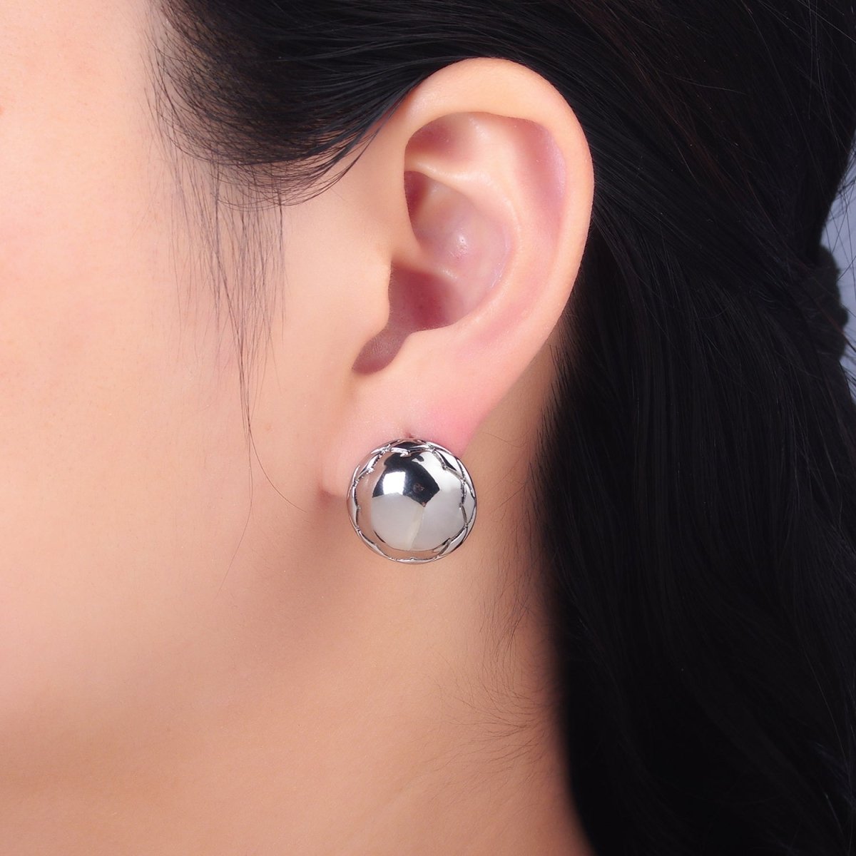 24K Gold Filled Quilted Round Stud Earrings in Gold & Silver | AB881 AB882 - DLUXCA