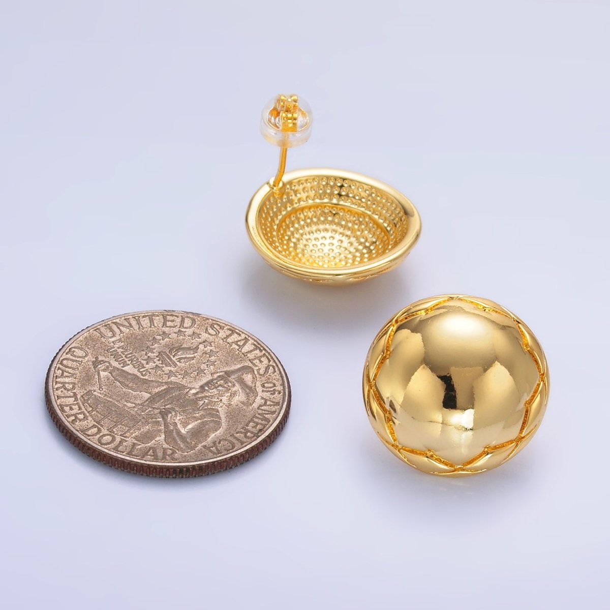 24K Gold Filled Quilted Round Stud Earrings in Gold & Silver | AB881 AB882 - DLUXCA