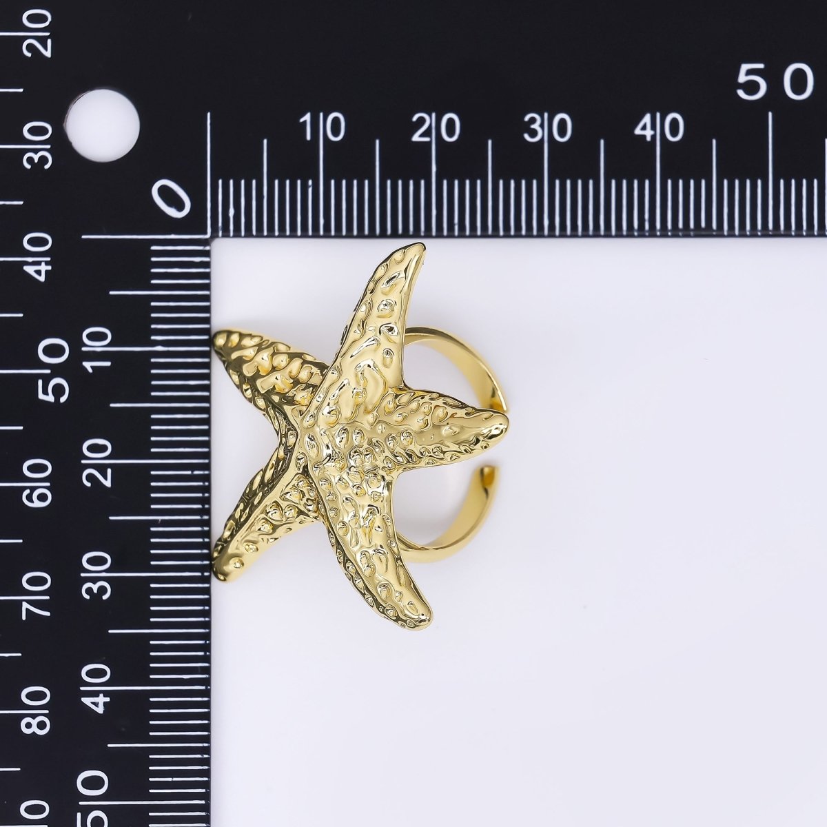24K Gold Filled Realistic Dotted Sea Starfish Adjustable Open Ring | O1465 - DLUXCA