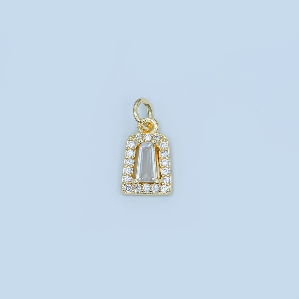 24K Gold Filled Rectangular Baguette Micro Paved CZ Charm in Gold & Silver | E165 - DLUXCA