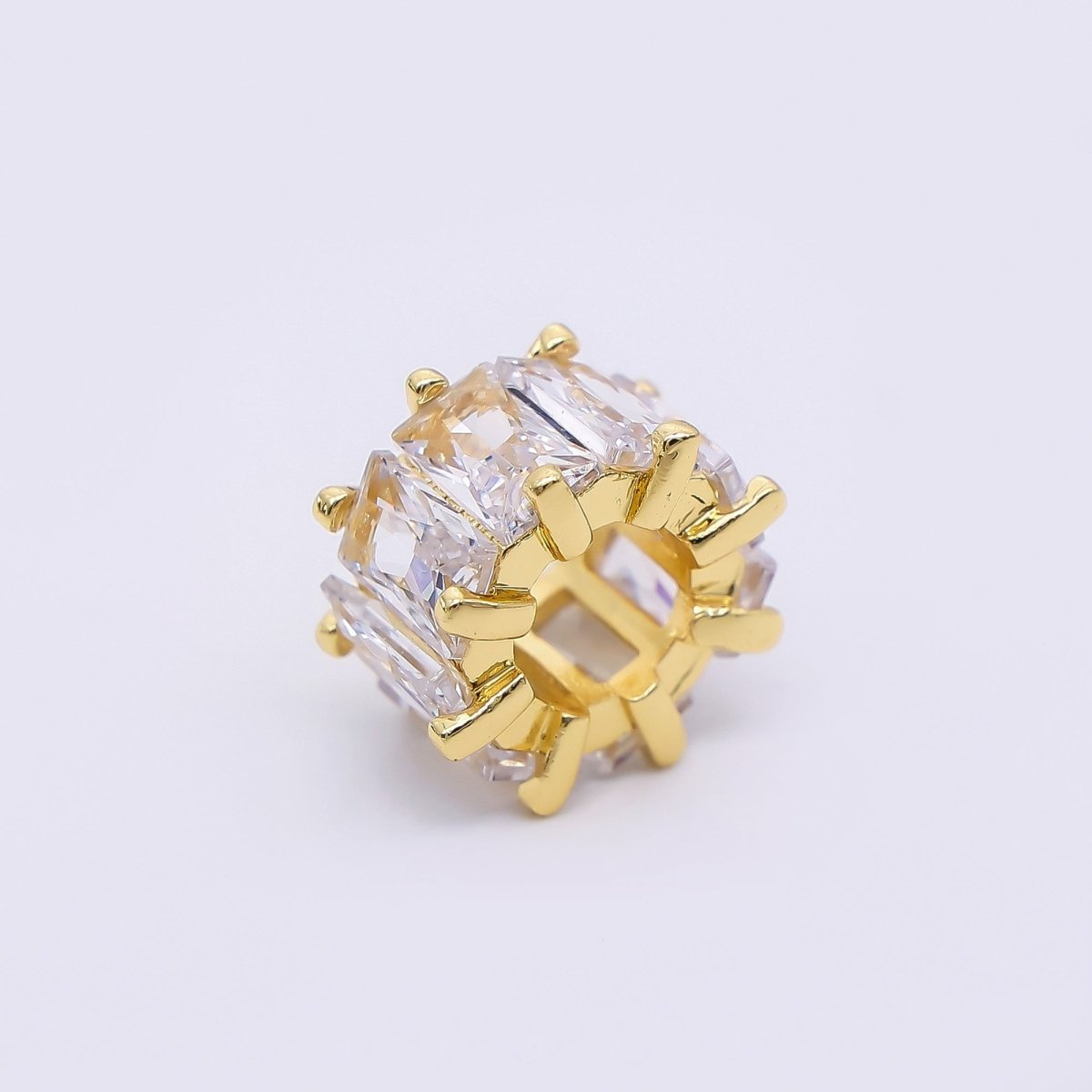 24K Gold Filled Rectangular CZ Tube - Rondelle Hole Bead Spacer | B - 050 - DLUXCA