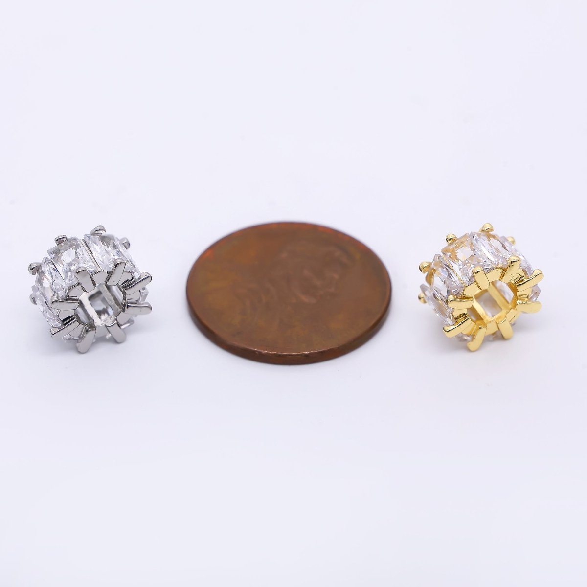 24K Gold Filled Rectangular CZ Tube - Rondelle Hole Bead Spacer | B - 050 - DLUXCA