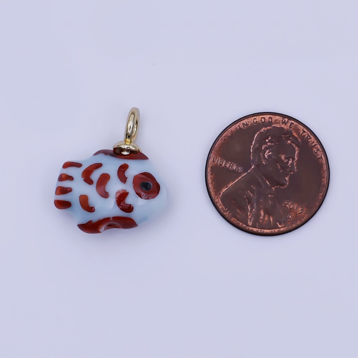 24K Gold Filled Red - Blue Clownfish Ceramic Drop Pendant | N146 - DLUXCA