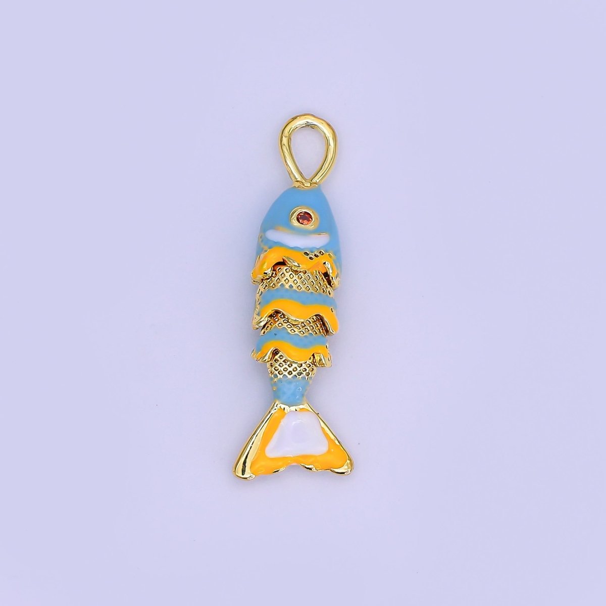24K Gold Filled Red, Blue Enamel Fish 3D Multidimensional Charm | AH492 AH493 - DLUXCA
