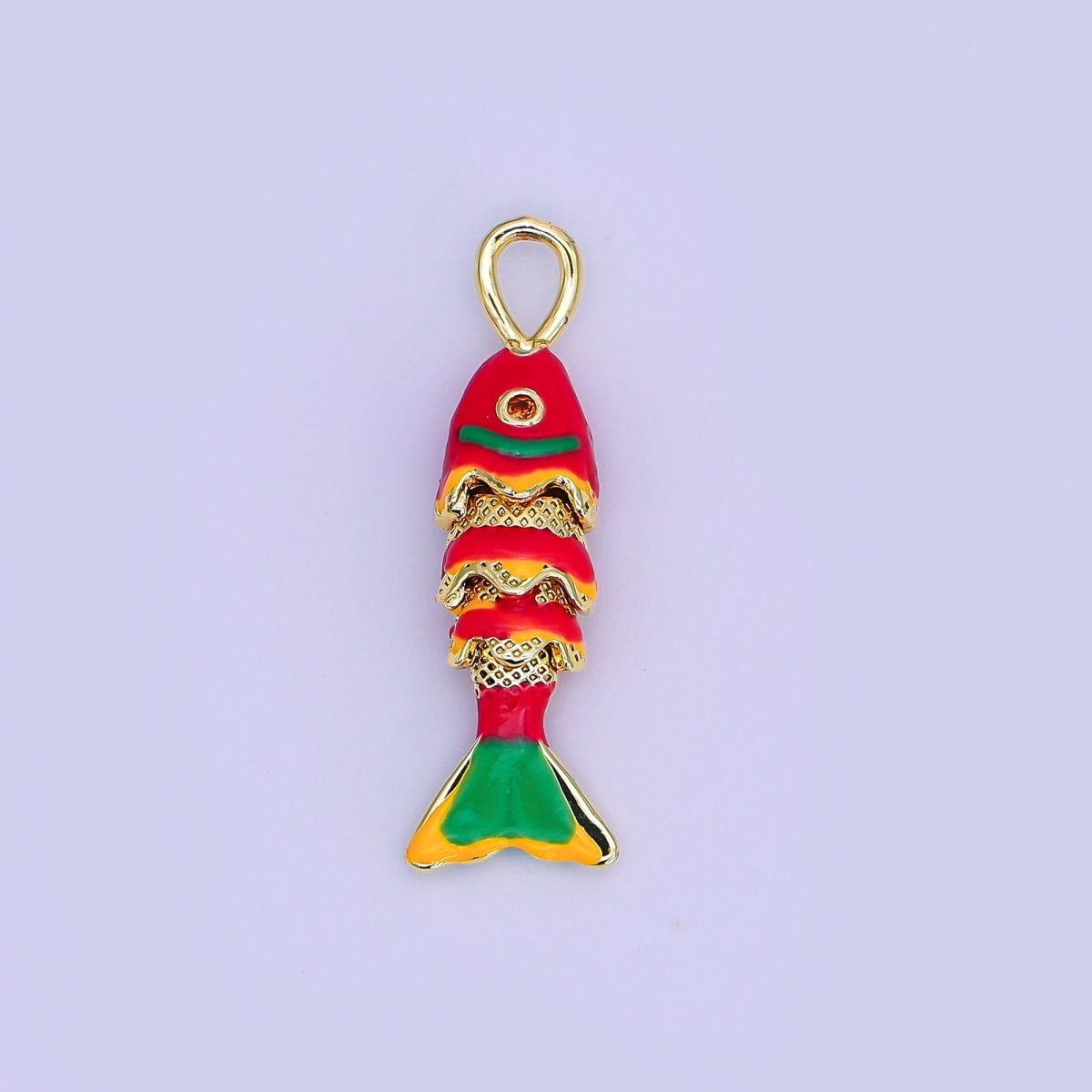 24K Gold Filled Red, Blue Enamel Fish 3D Multidimensional Charm | AH492 AH493 - DLUXCA