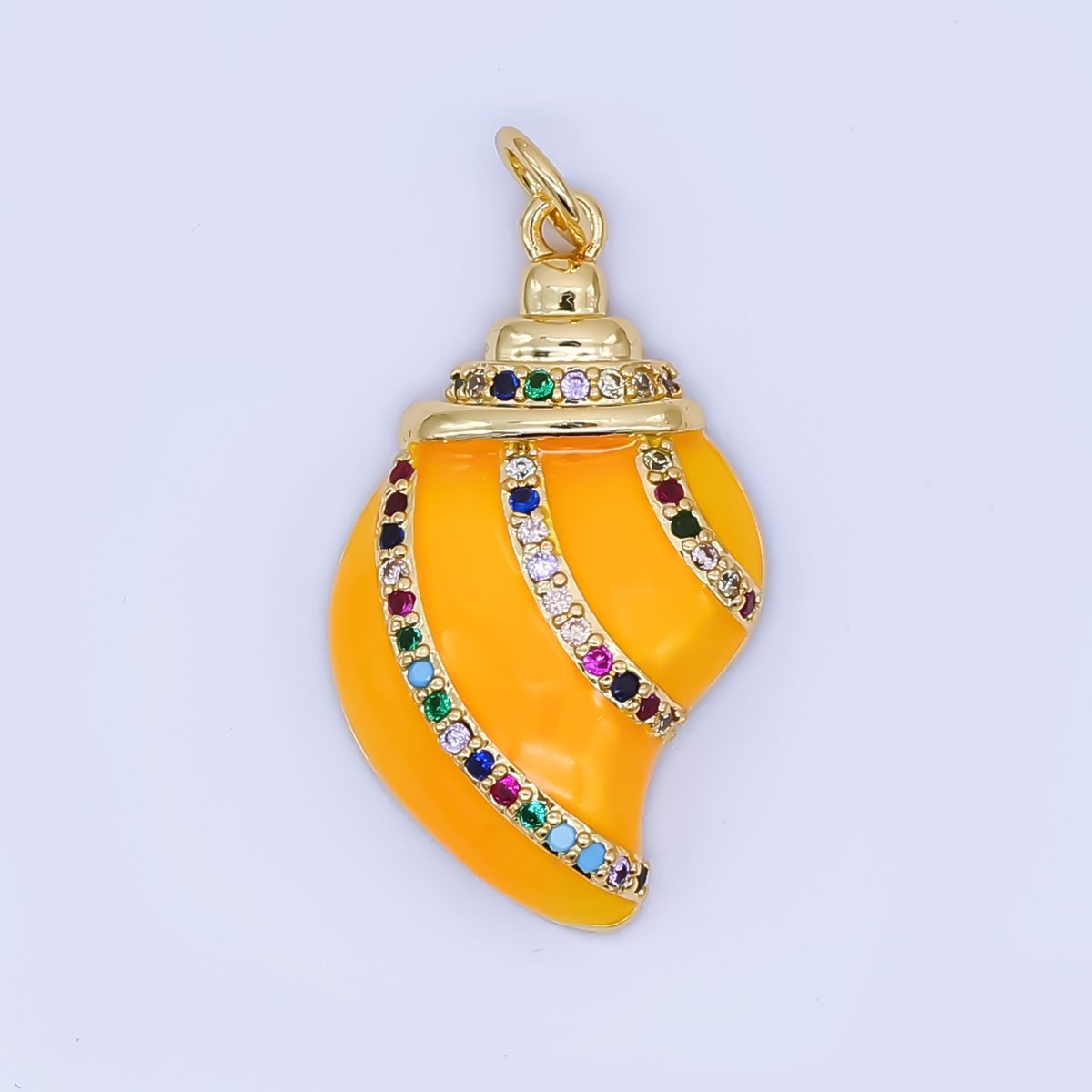 24K Gold Filled Red, Blue, Orange, White Multicolor Micro Paved CZ Clam Sea Shell Charm | AF528 AF529 - DLUXCA