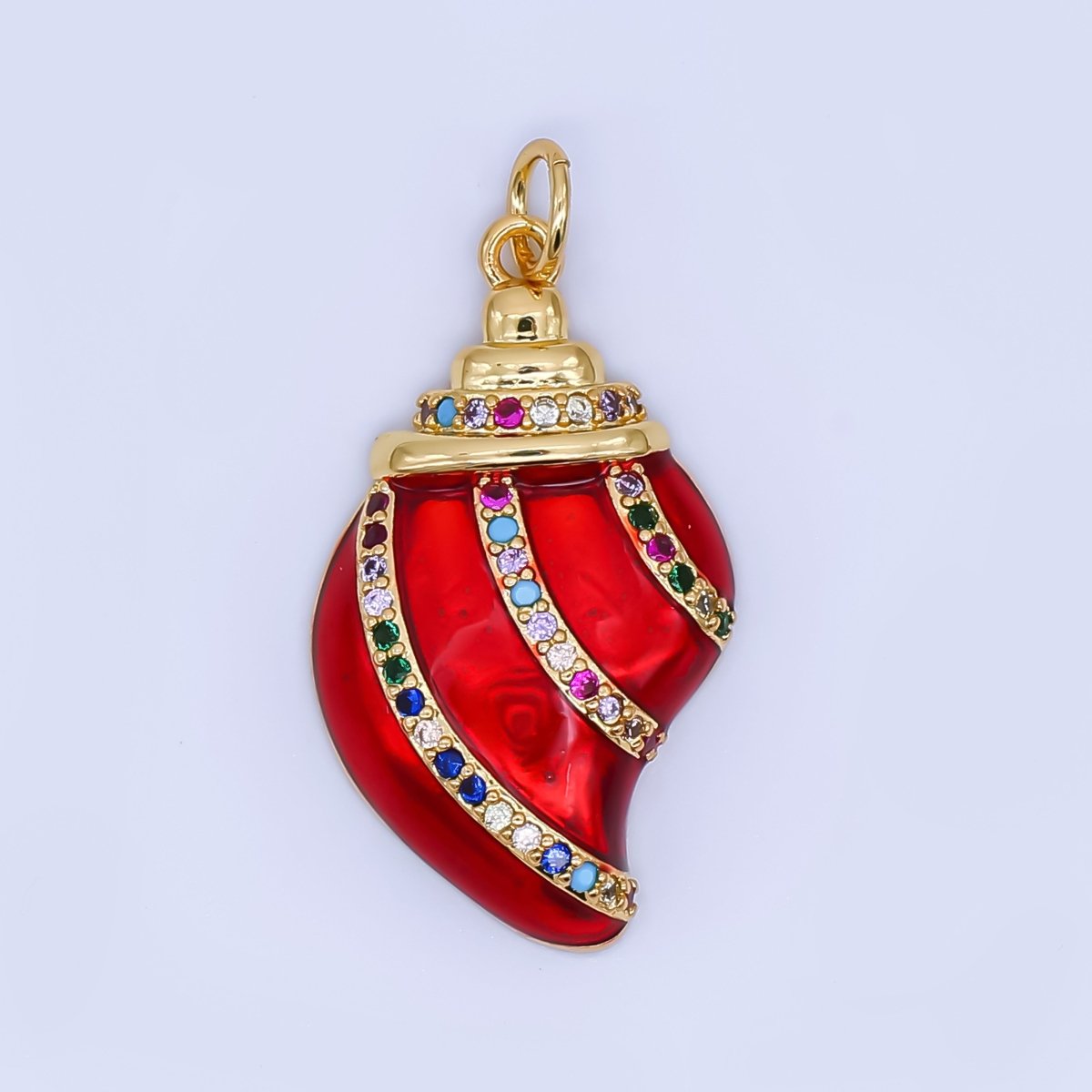 24K Gold Filled Red, Blue, Orange, White Multicolor Micro Paved CZ Clam Sea Shell Charm | AF528 AF529 - DLUXCA