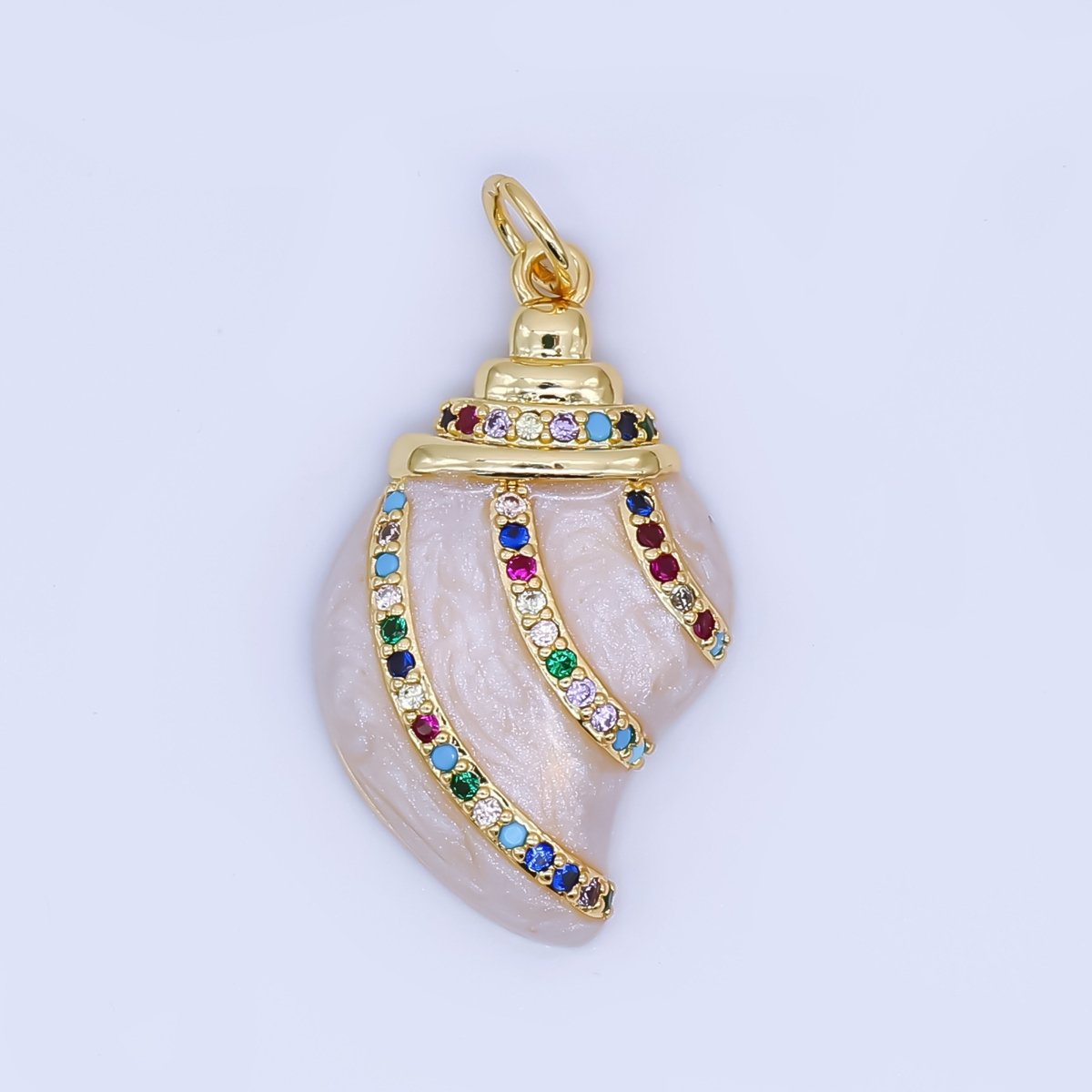 24K Gold Filled Red, Blue, Orange, White Multicolor Micro Paved CZ Clam Sea Shell Charm | AF528 AF529 - DLUXCA