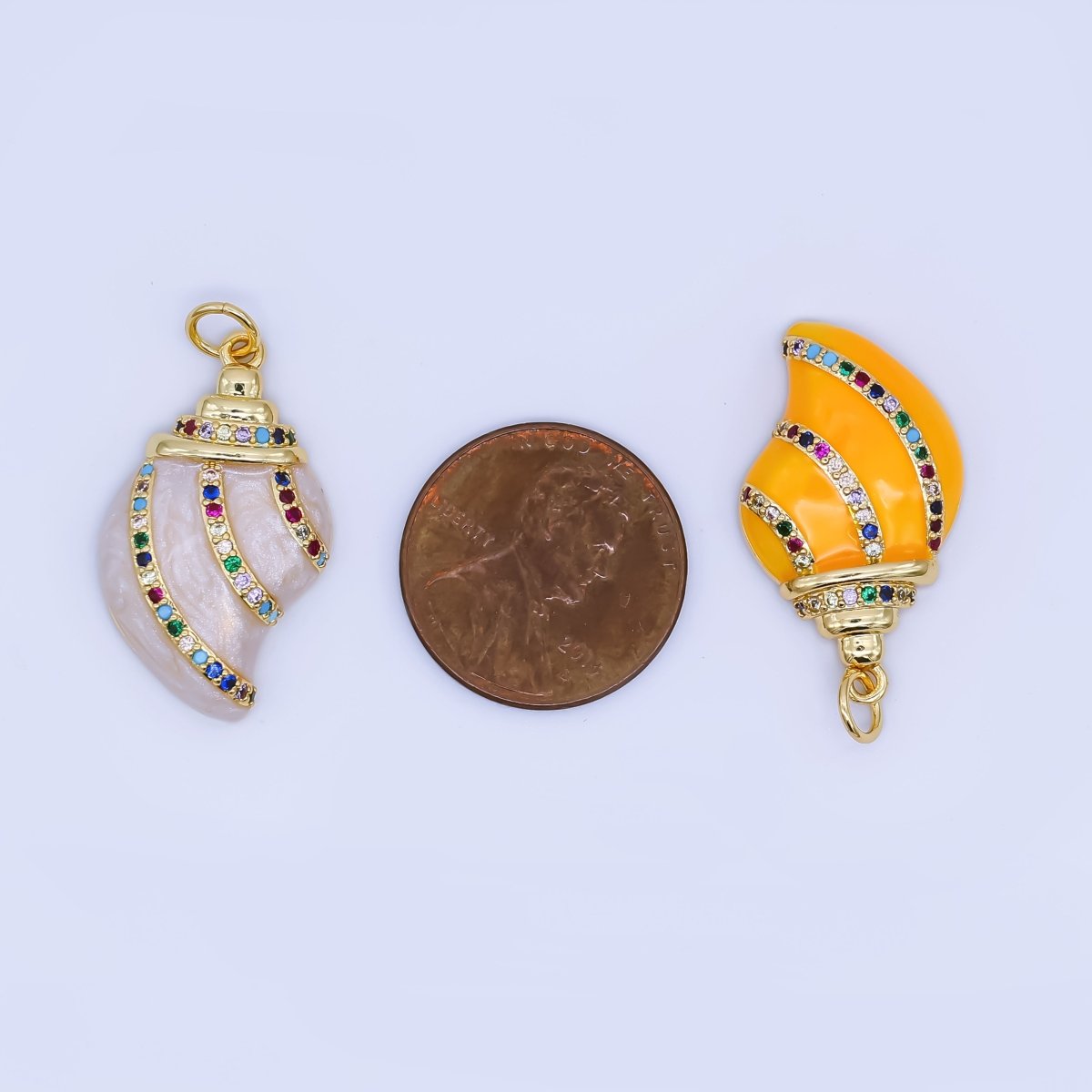 24K Gold Filled Red, Blue, Orange, White Multicolor Micro Paved CZ Clam Sea Shell Charm | AF528 AF529 - DLUXCA