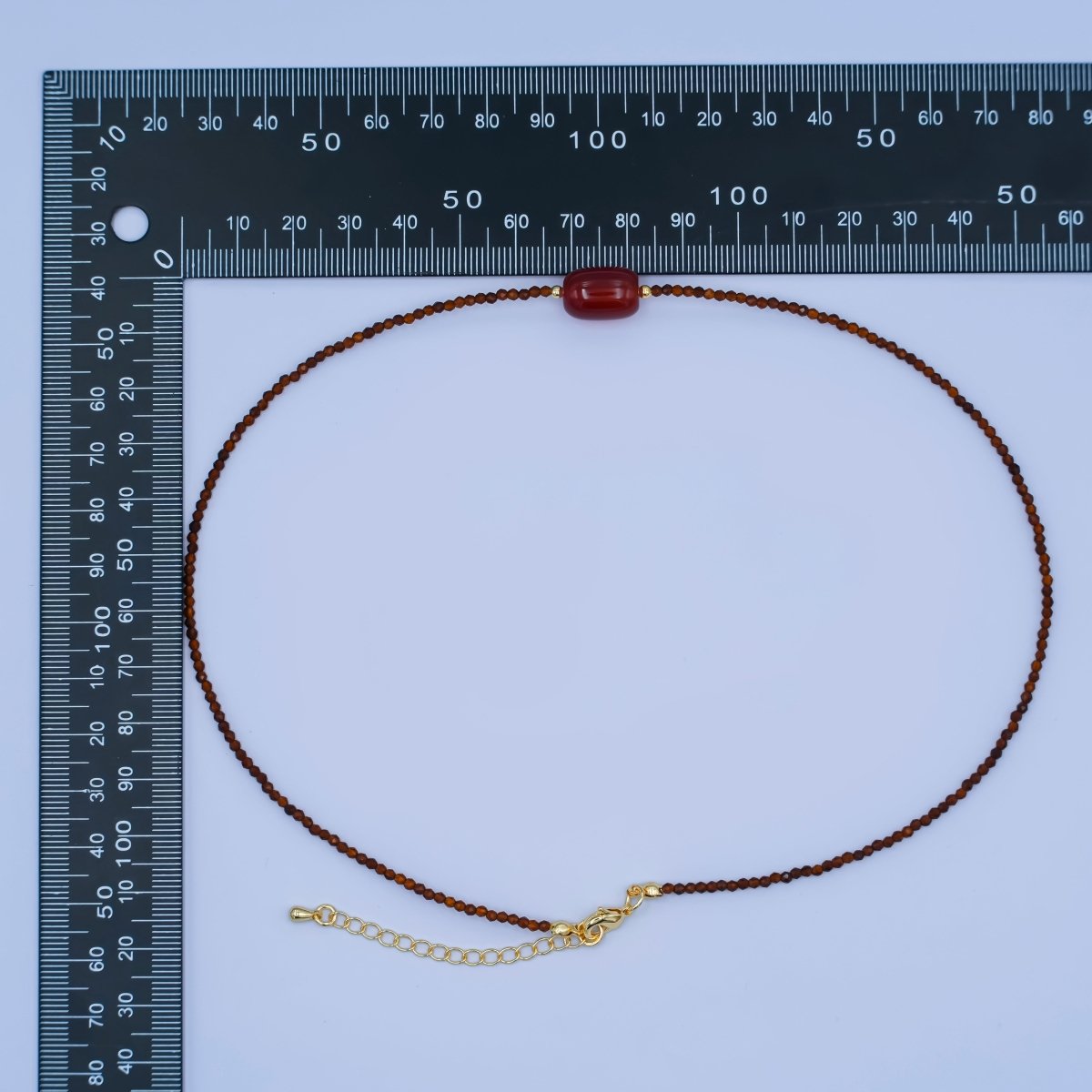 24K Gold Filled Red Carnelian Gemstone Bead 17 Inch Necklace | WA - 2962 - DLUXCA