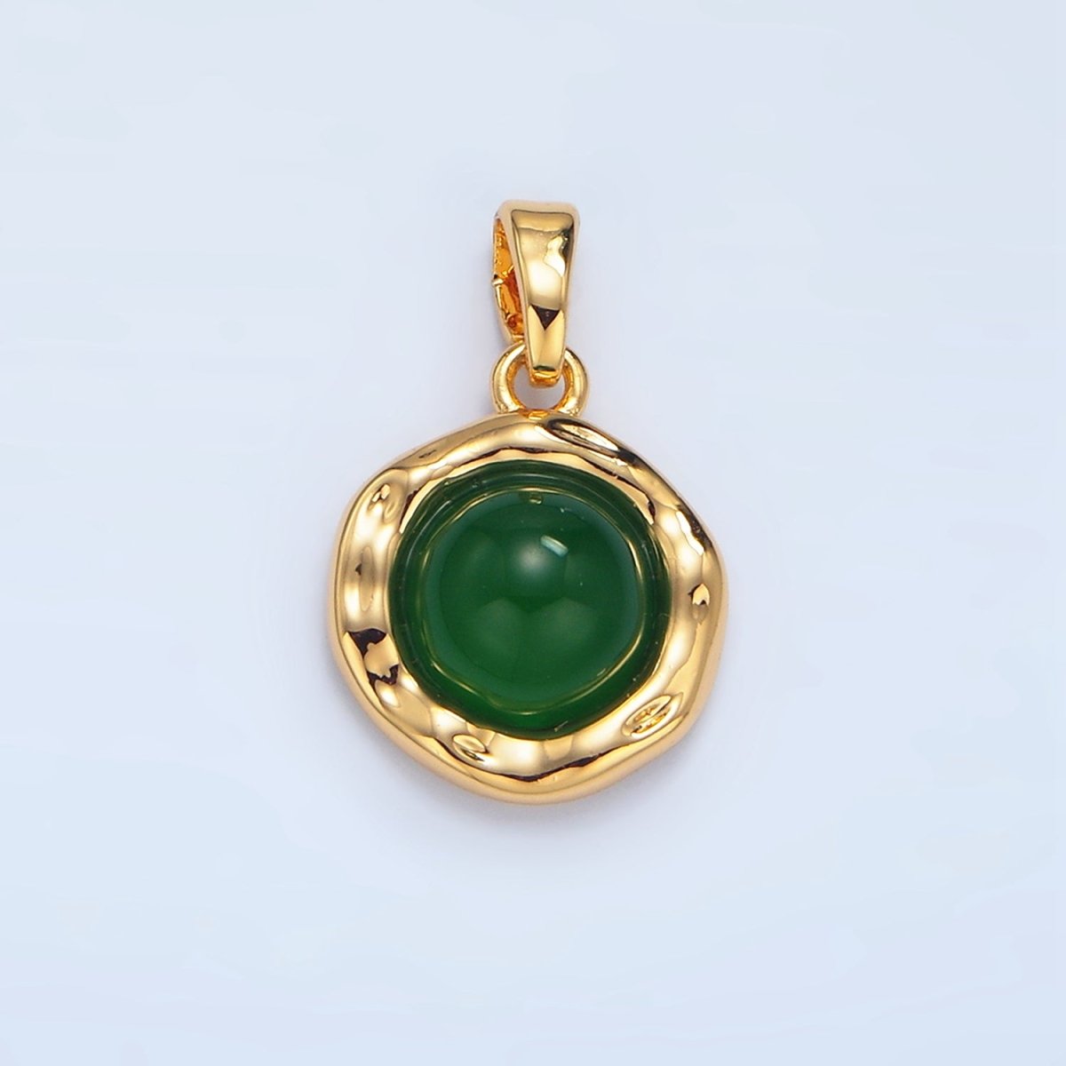 24K Gold Filled Red Carnelian, Green Aventurine Hammered Molten Bezel Pendant | AA969 - DLUXCA