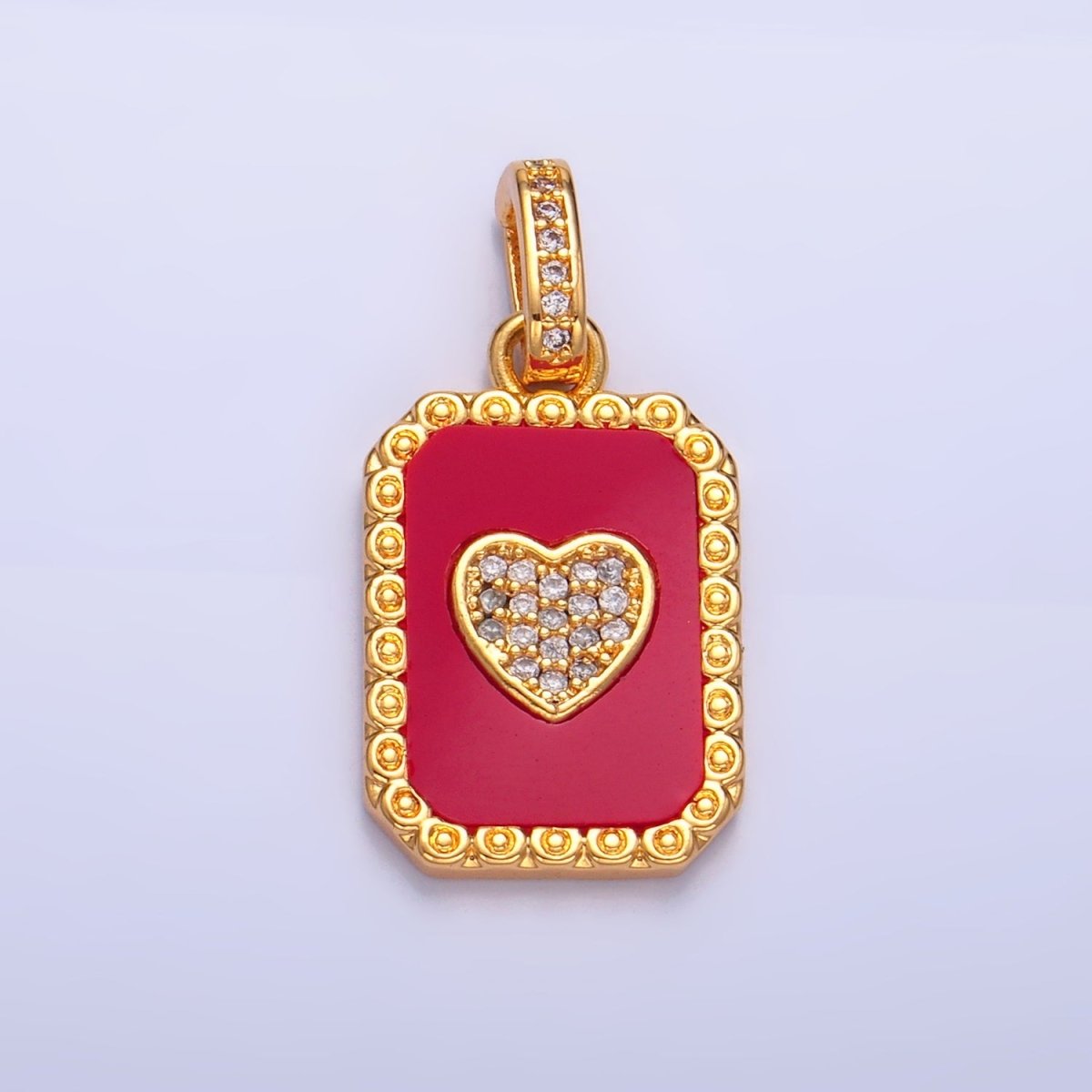 24K Gold Filled Red Carnelian, Shell Pearl Heart Micro Paved Snap Bail Pendant | AA1056 - DLUXCA