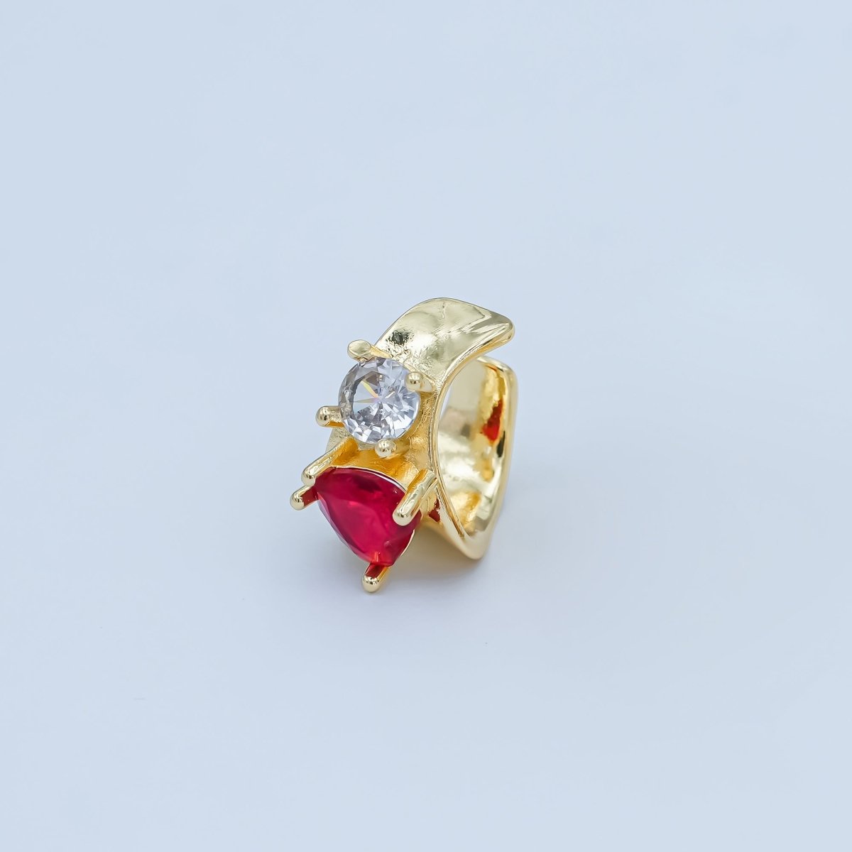 24K Gold Filled Red Clear CZ Geometric Band Ear Cuff Earring | AI031 - DLUXCA