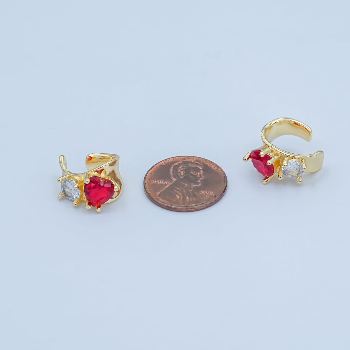 24K Gold Filled Red Clear CZ Geometric Band Ear Cuff Earring | AI031 - DLUXCA