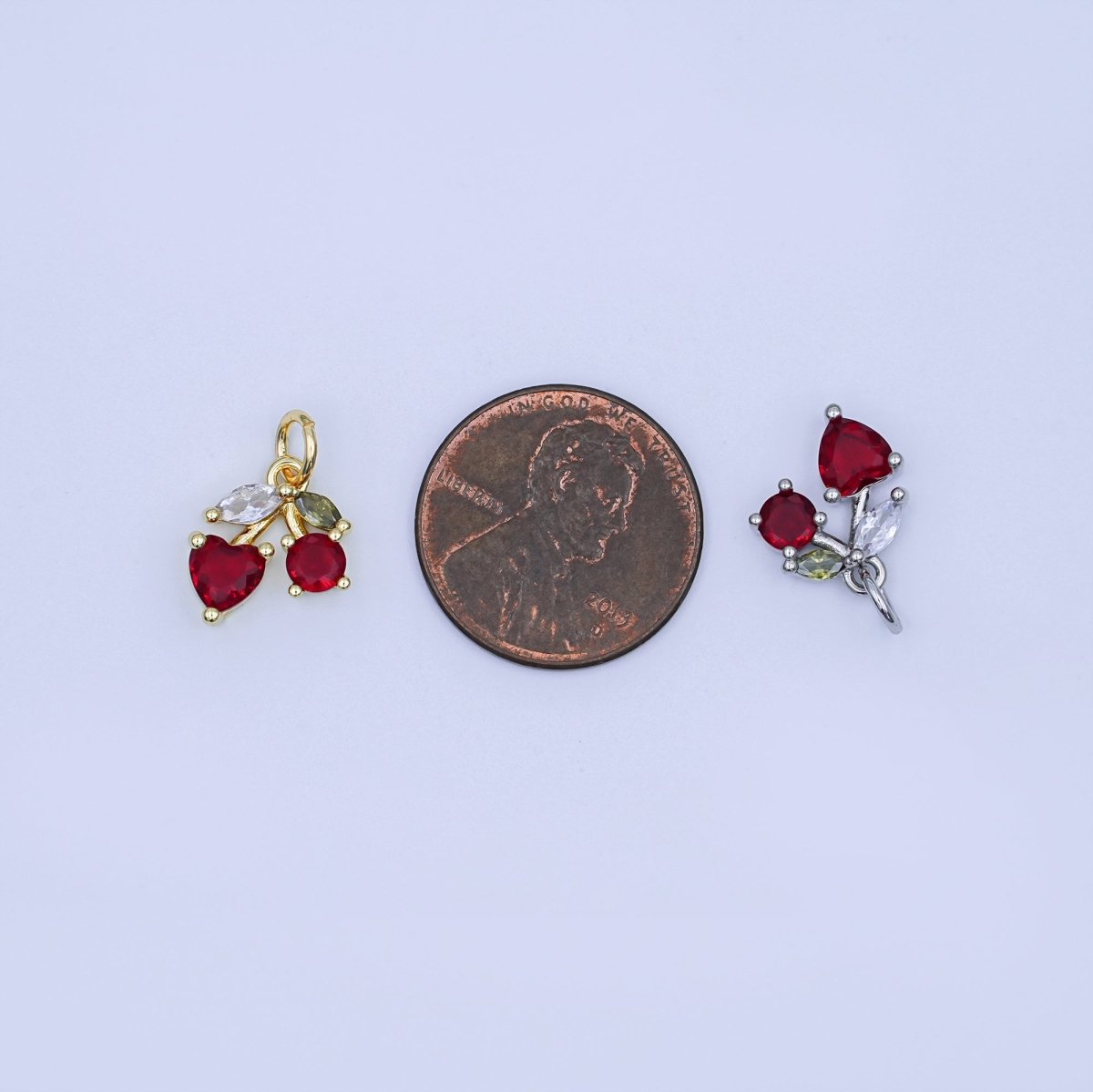 24K Gold Filled Red CZ Cherry Fruit Charm in Gold & Silver | W842 - DLUXCA