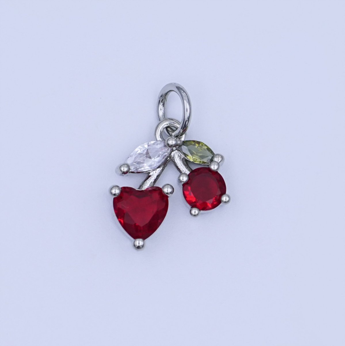 24K Gold Filled Red CZ Cherry Fruit Charm in Gold & Silver | W842 - DLUXCA