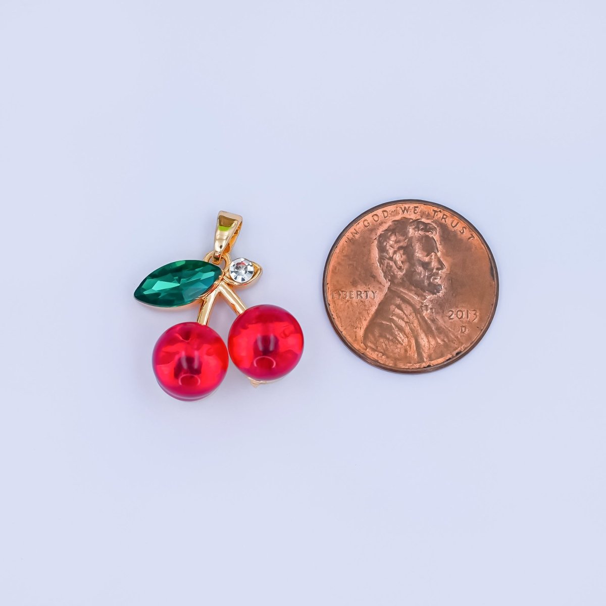 24K Gold Filled Red CZ Cherry Fruit Pendant | AA1455 - DLUXCA