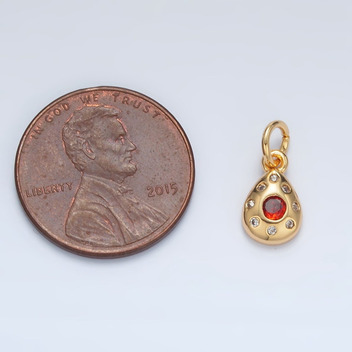 24K Gold Filled Red CZ Dotted Teardrop Mini Charm | AG937 - DLUXCA