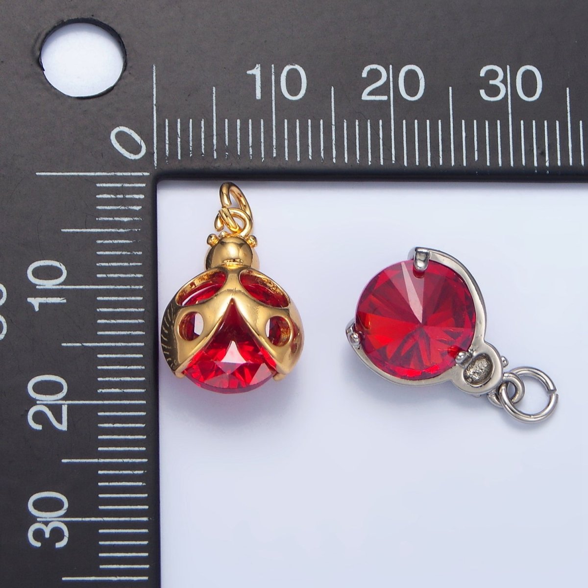 24K Gold Filled Red CZ Ladybug Insect Charm in Gold & Silver | W063 - DLUXCA