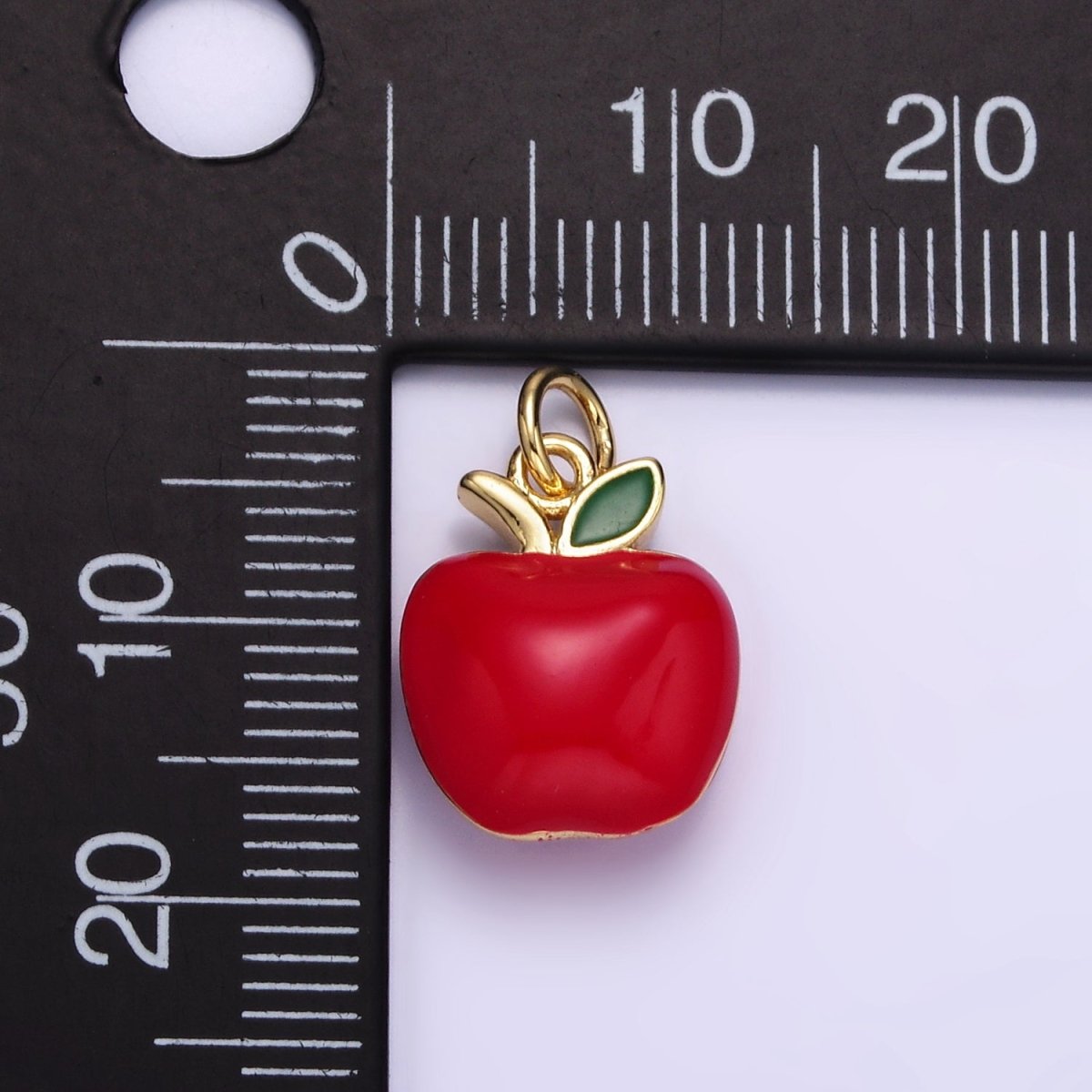 24K Gold Filled Red Enamel Apple Charm 3d Fruit Charm for Teacher Appreciation Gift | D605 - DLUXCA