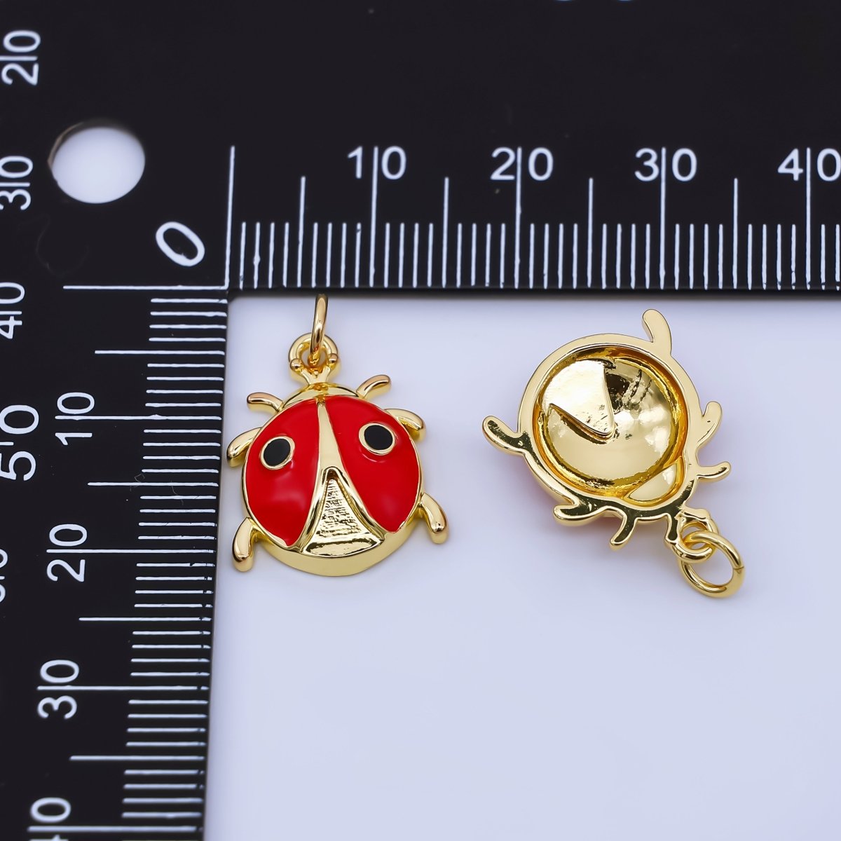 24K Gold Filled Red Enamel Lady Bug Insect Pendant Animal Charm | AJ - 458 - DLUXCA