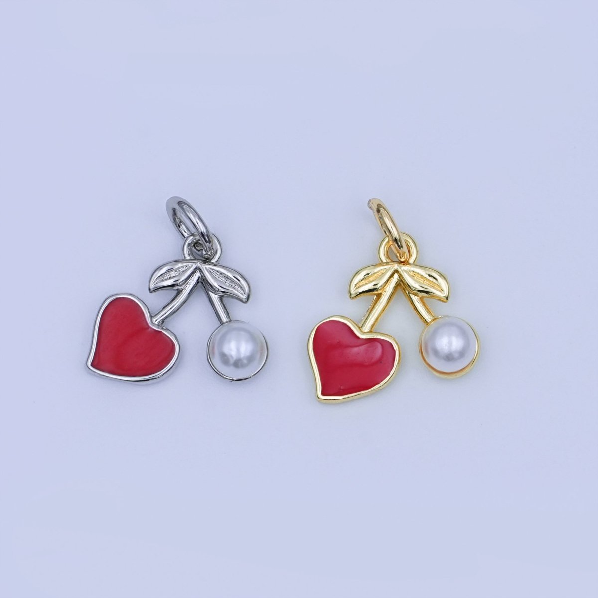 24K Gold Filled Red Heart Pearl Cherry Charm in Gold & Silver | W841 - DLUXCA