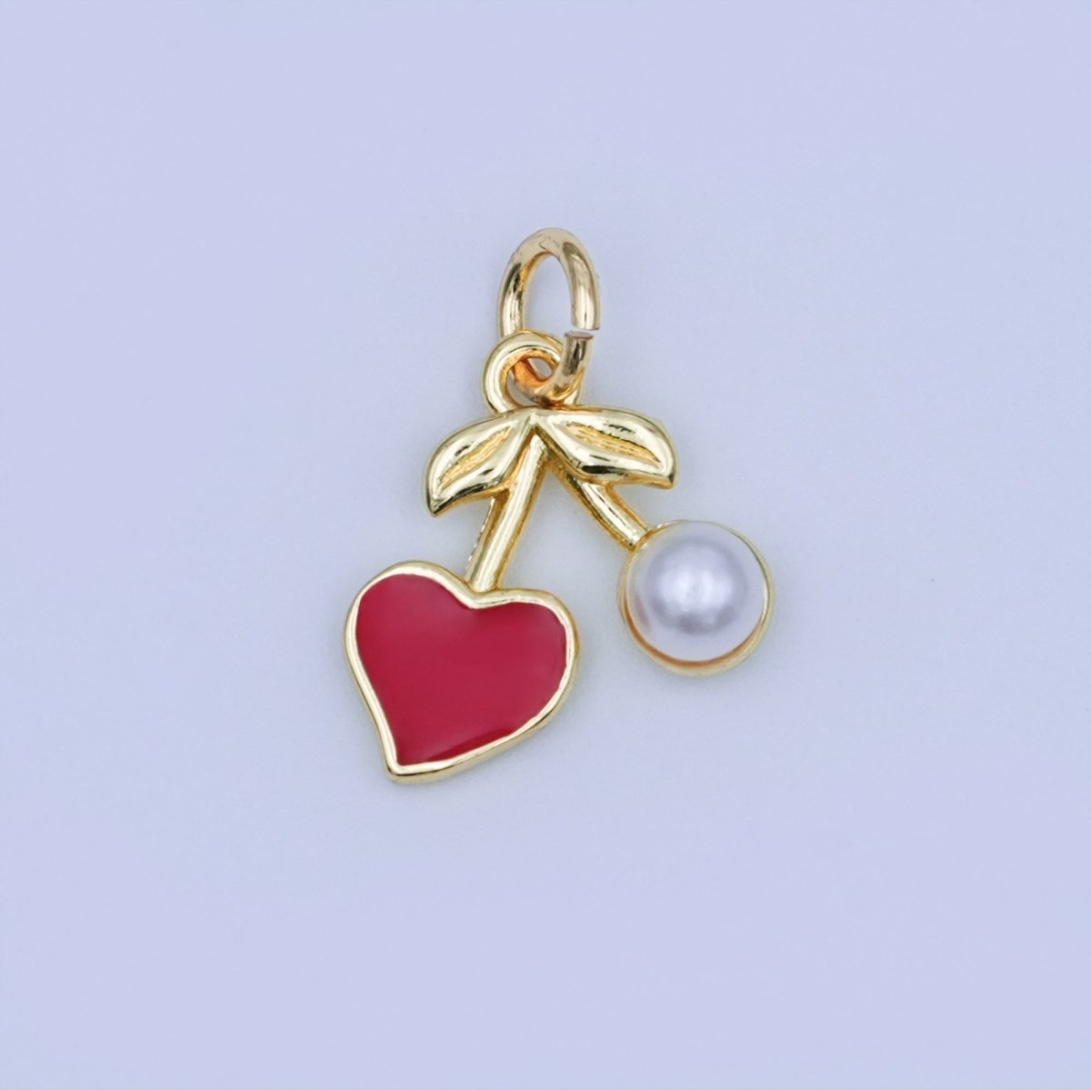 24K Gold Filled Red Heart Pearl Cherry Charm in Gold & Silver | W841 - DLUXCA