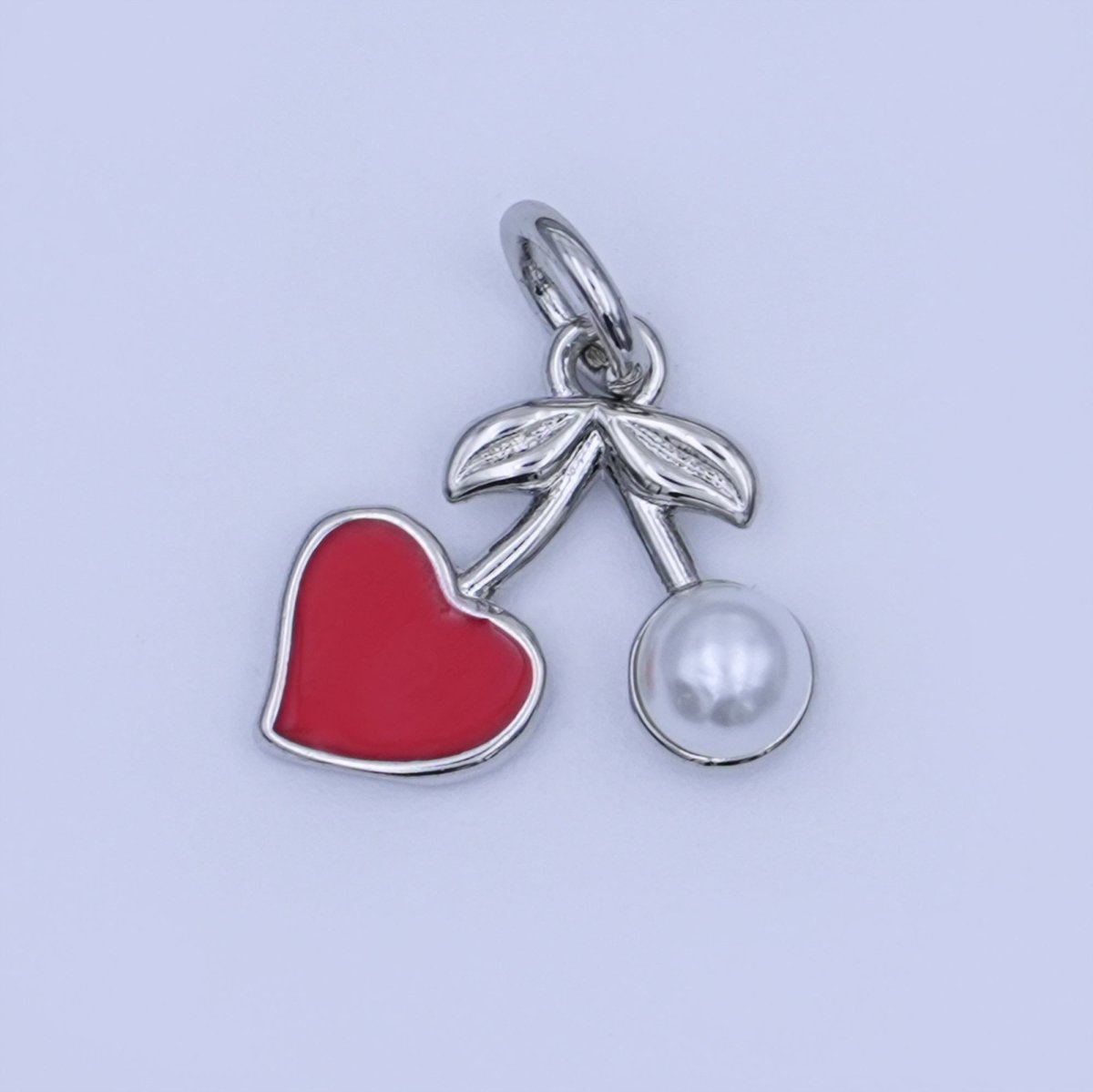 24K Gold Filled Red Heart Pearl Cherry Charm in Gold & Silver | W841 - DLUXCA