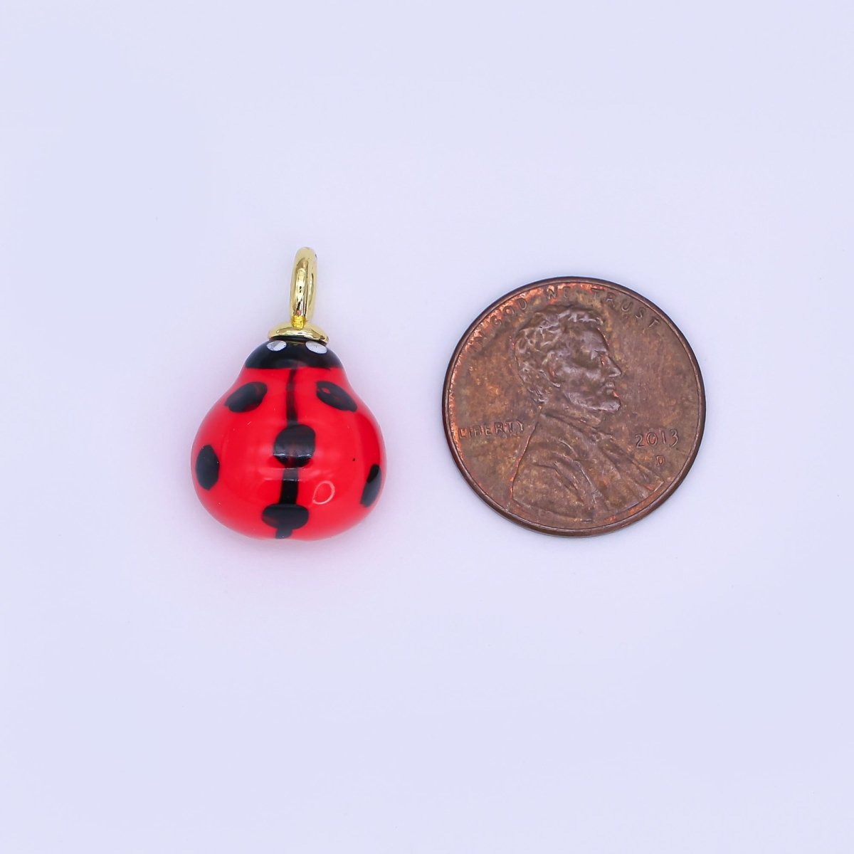 24K Gold Filled Red Ladybug Insect Ceramic Drop Pendant | E573 - DLUXCA