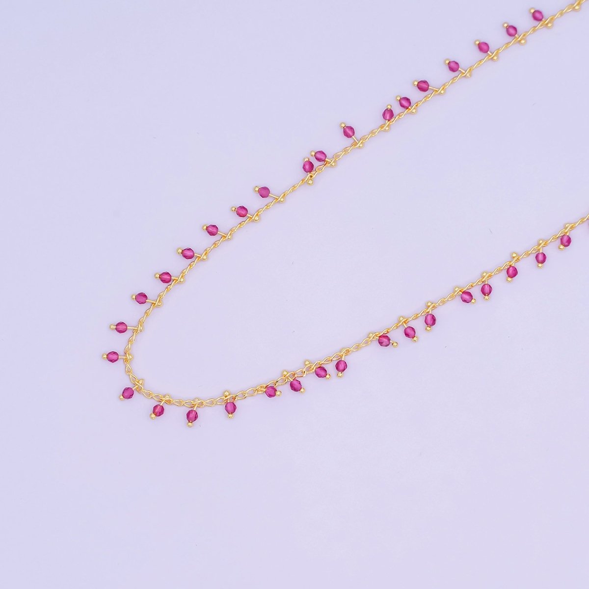 24K Gold Filled Red Multifaceted Crystal Drop Link Unfinished Chain by Yard | Roll - 1667 - DLUXCA