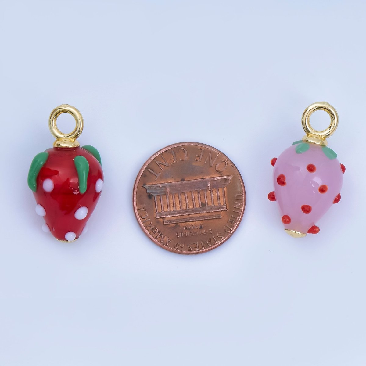 24K Gold Filled Red Pink Ceramic Strawberry Charm Fruit Pendant | AJ368 - DLUXCA