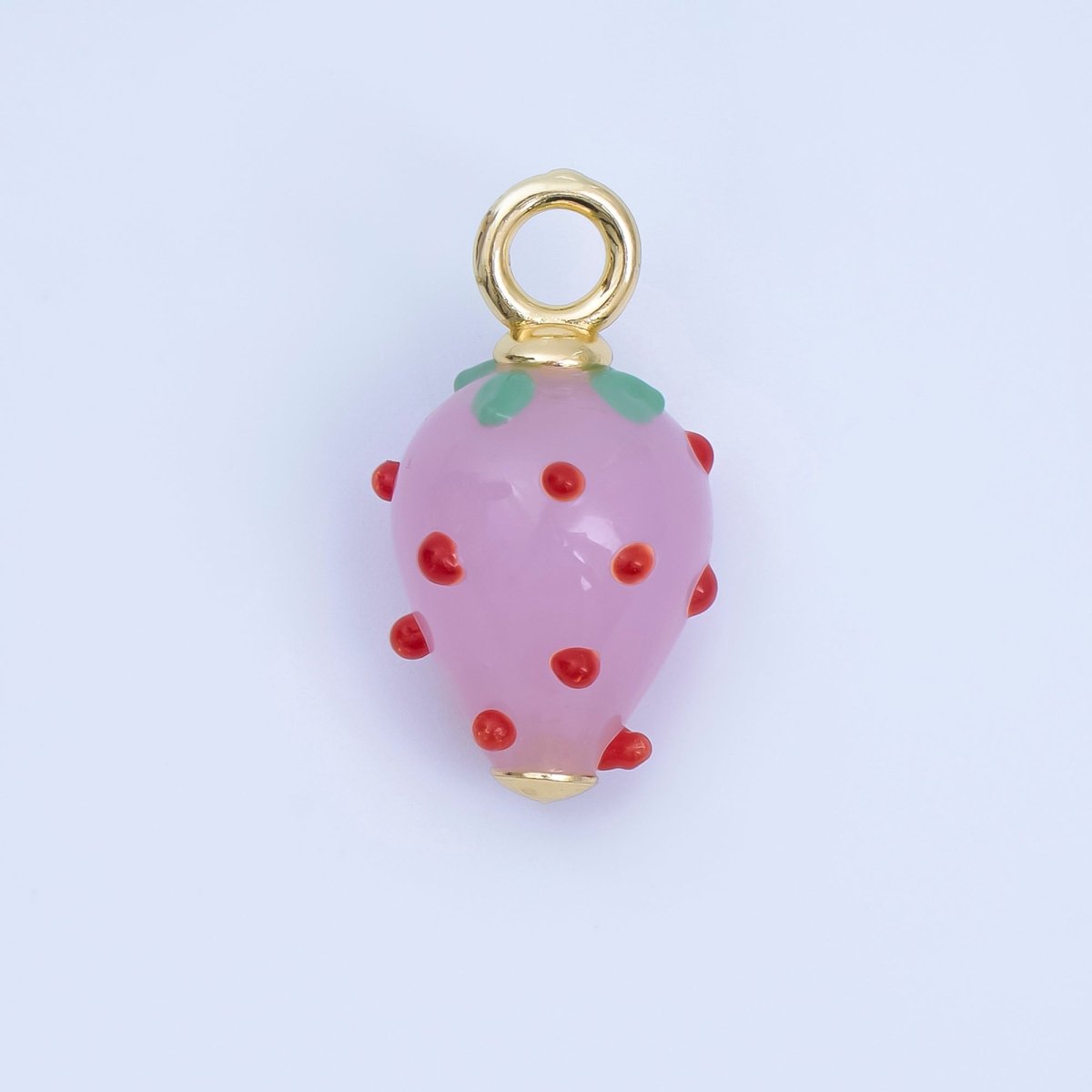 24K Gold Filled Red Pink Ceramic Strawberry Charm Fruit Pendant | AJ368 - DLUXCA