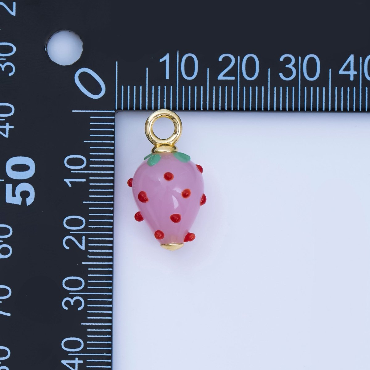 24K Gold Filled Red Pink Ceramic Strawberry Charm Fruit Pendant | AJ368 - DLUXCA