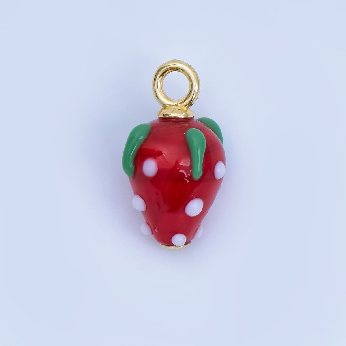 24K Gold Filled Red Pink Ceramic Strawberry Charm Fruit Pendant | AJ368 - DLUXCA