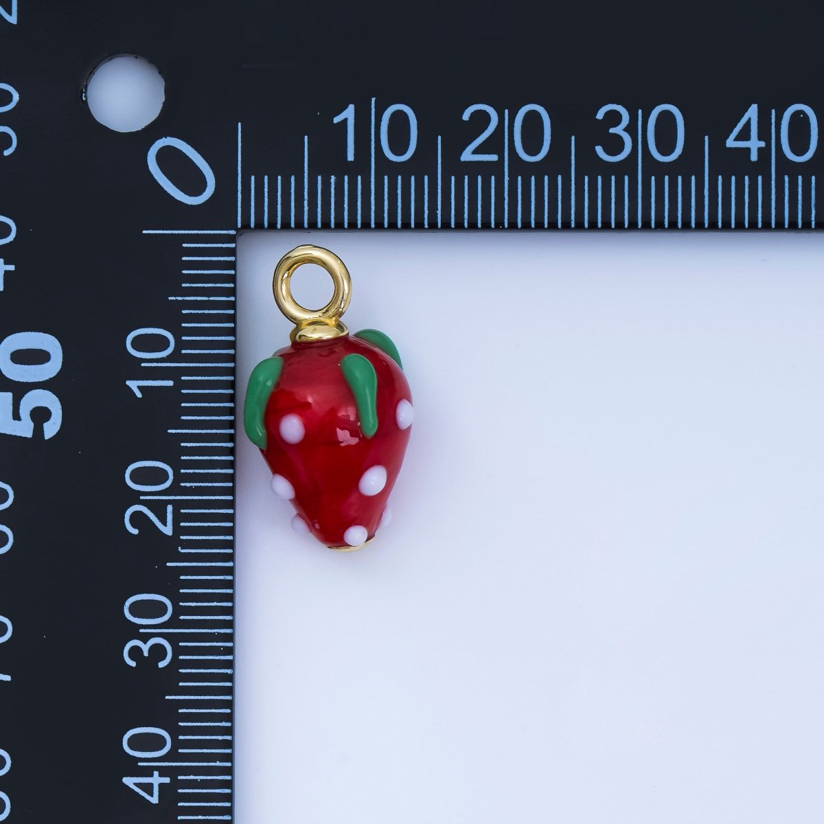 24K Gold Filled Red Pink Ceramic Strawberry Charm Fruit Pendant | AJ368 - DLUXCA