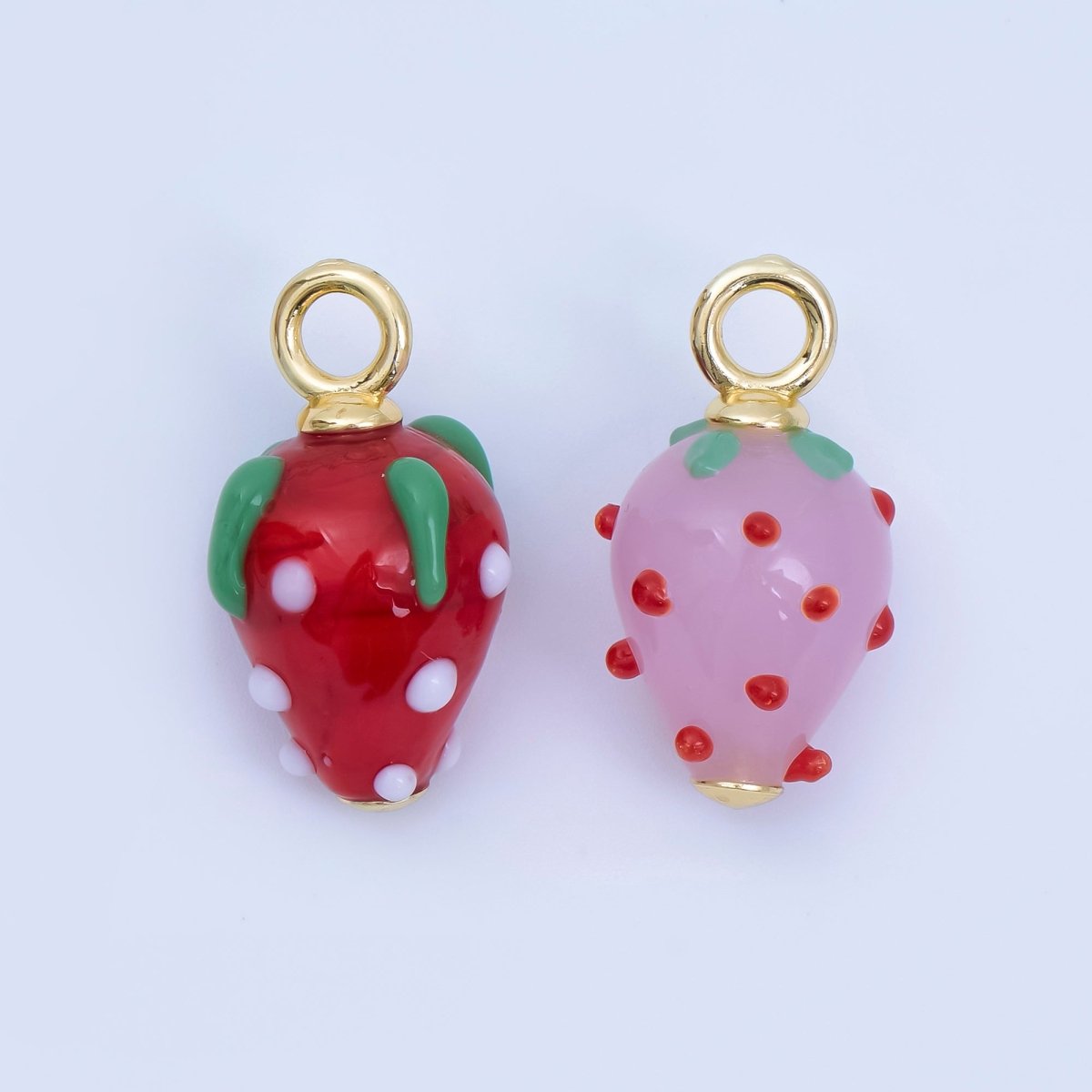 24K Gold Filled Red Pink Ceramic Strawberry Charm Fruit Pendant | AJ368 - DLUXCA