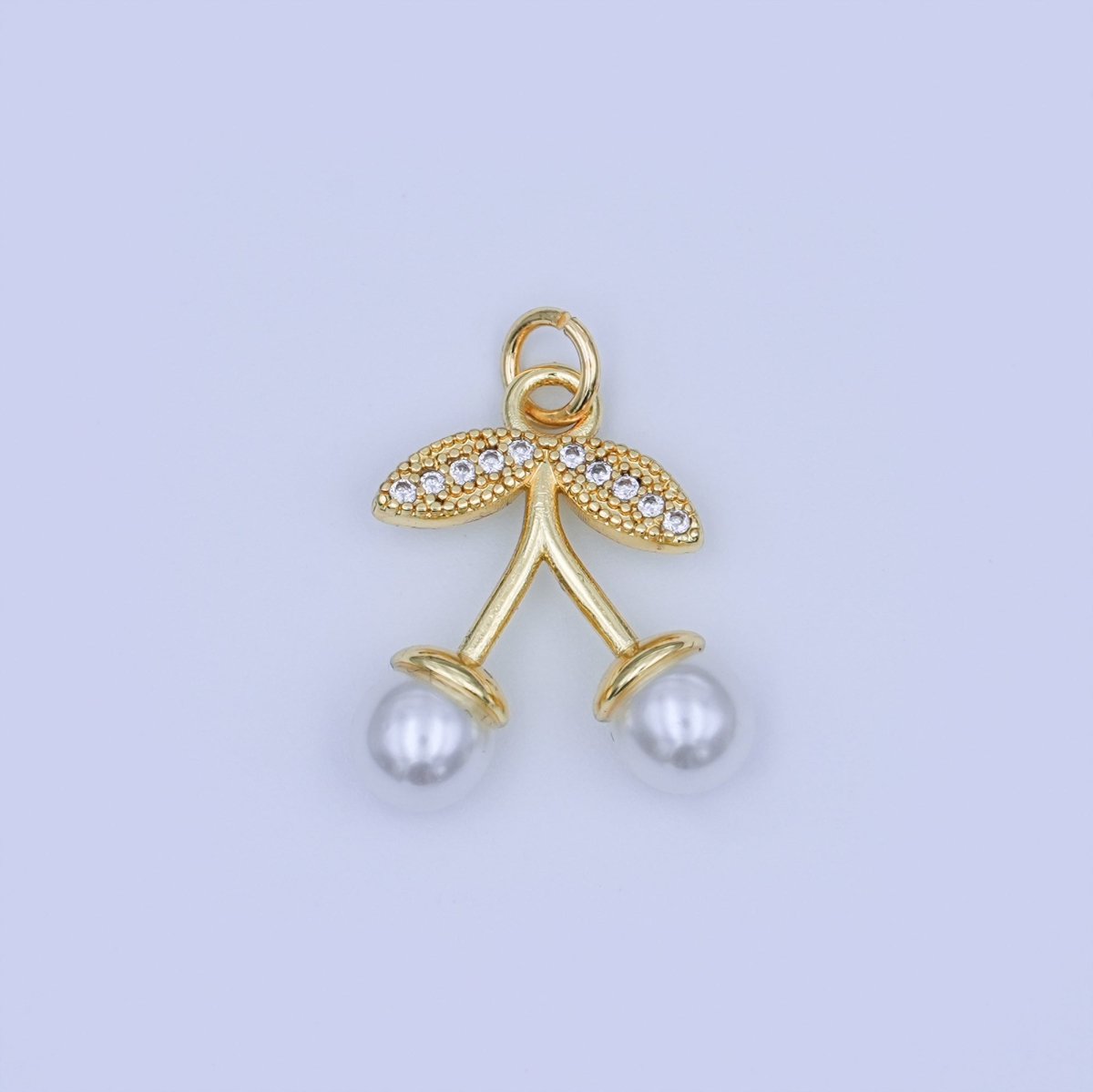 24K Gold Filled Red, White Cherry Micro Paved CZ Charm | X131 - DLUXCA