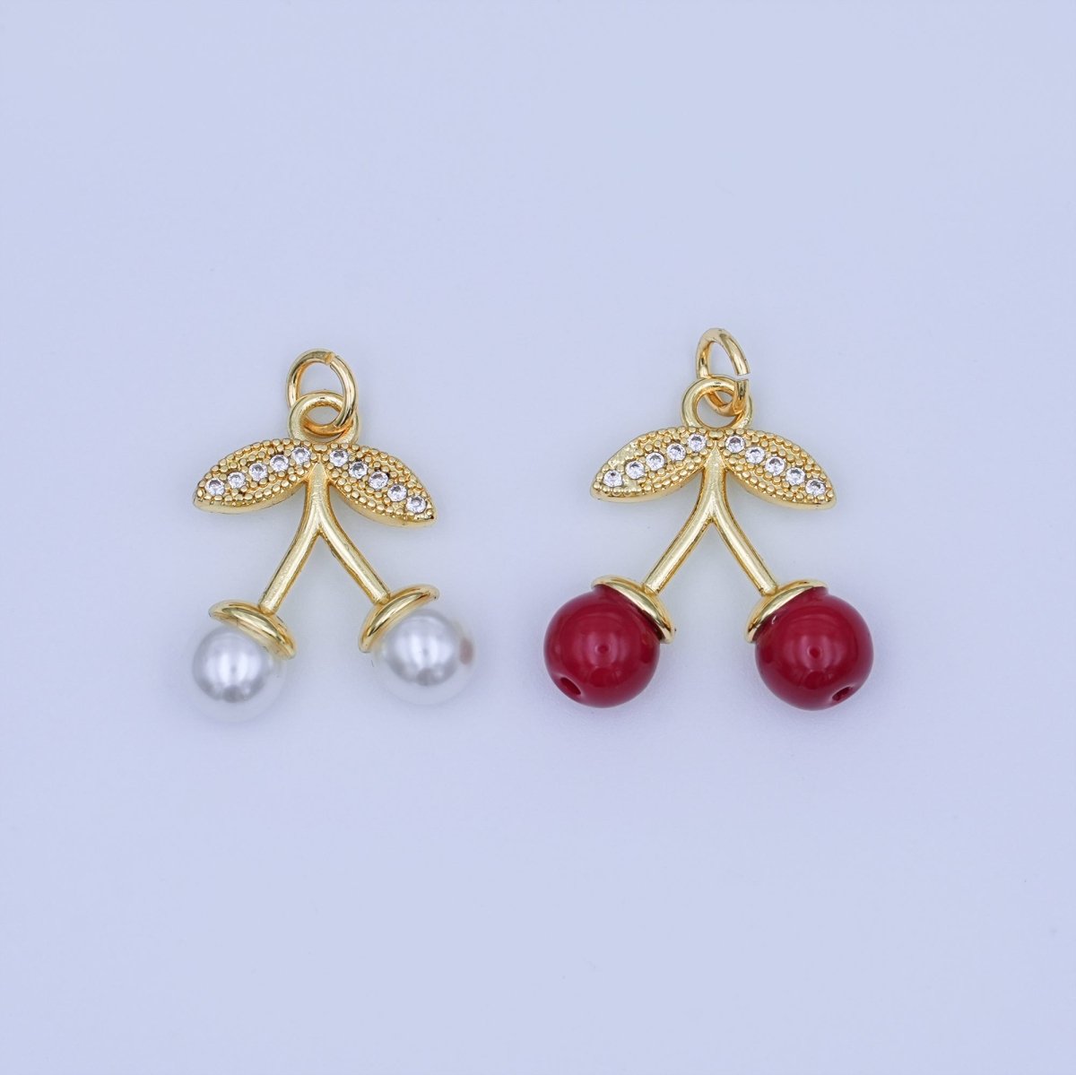 24K Gold Filled Red, White Cherry Micro Paved CZ Charm | X131 - DLUXCA