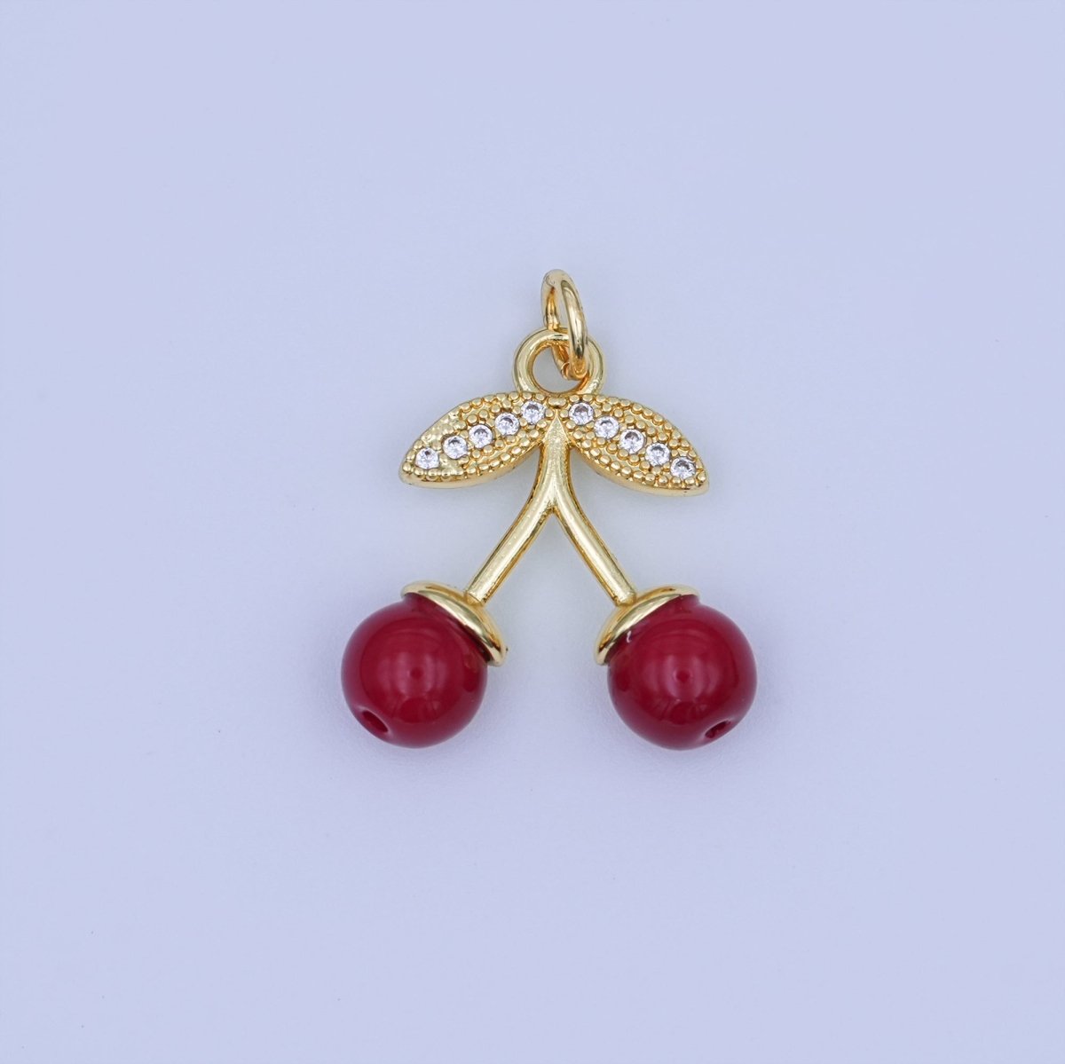 24K Gold Filled Red, White Cherry Micro Paved CZ Charm | X131 - DLUXCA