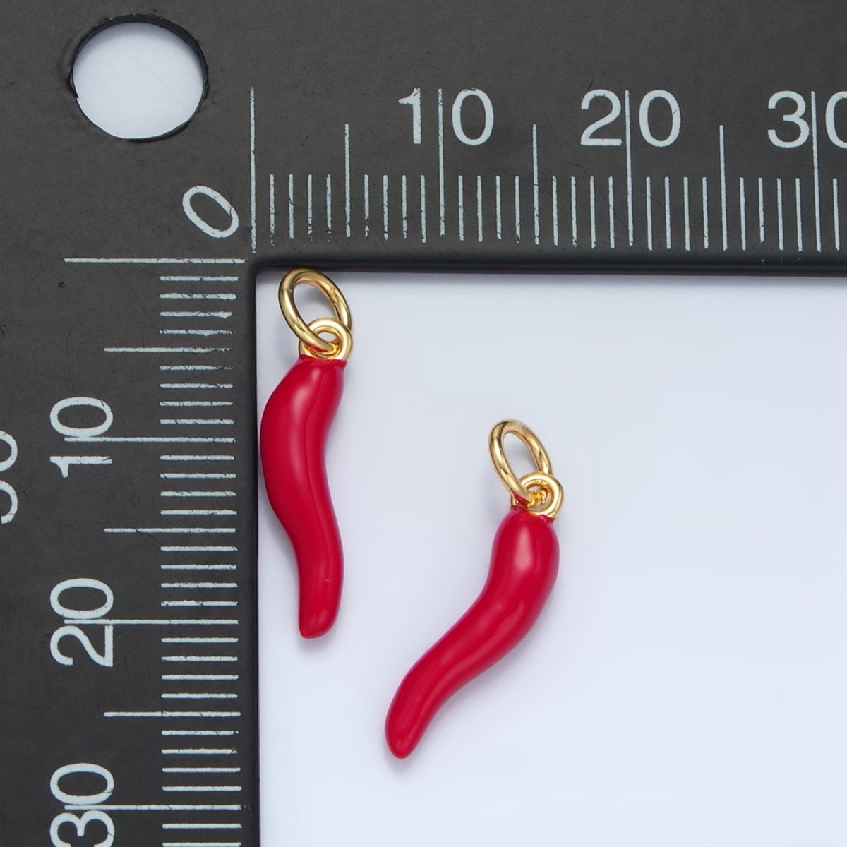 24K Gold Filled Red, White Enamel Chili Cornicello Italian Horn Charm | X306 - DLUXCA