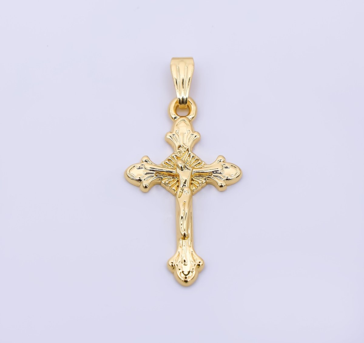 24K Gold Filled Religious Crucifix Fleur Cross Pendant in Gold & Silver | AA1609 - DLUXCA