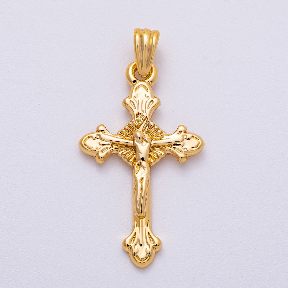 24K Gold Filled Religious Crucifix Fleur Cross Pendant in Gold & Silver | AA1609 - DLUXCA
