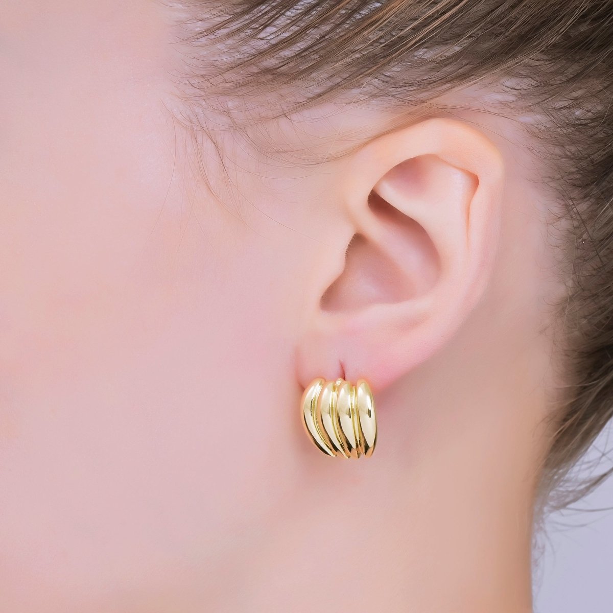 24K Gold Filled Ribbed Croissant Curved Geometric Stud Earrings in Gold & Silver | AJ111 AJ1112 - DLUXCA