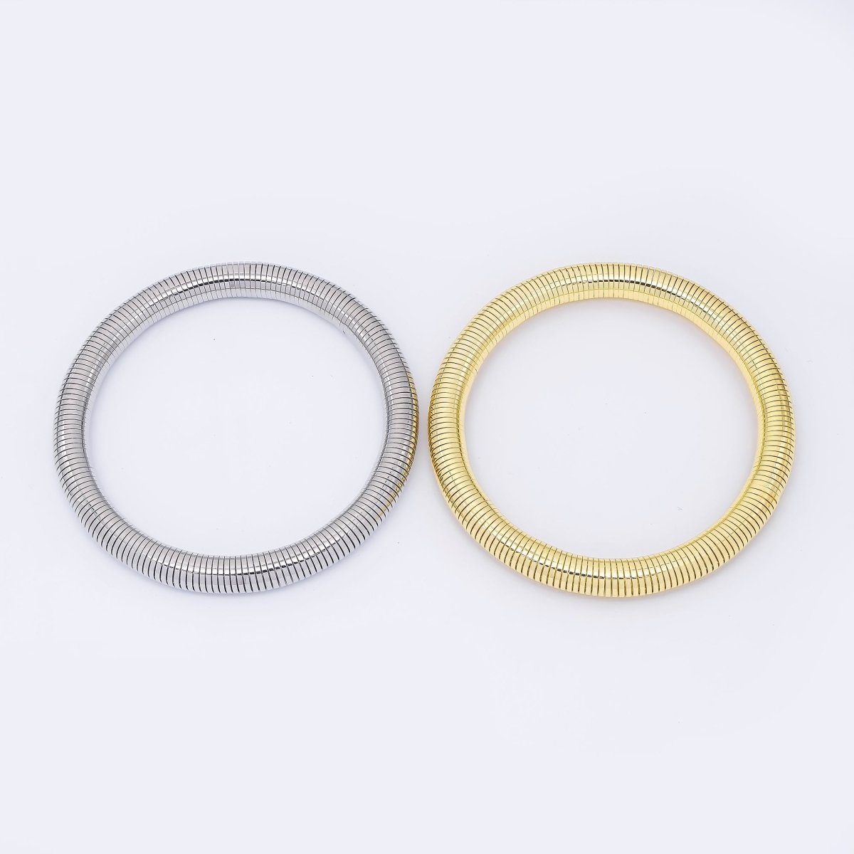 24K Gold Filled Ribbed Twisted Rope Flexi Coil Bangle Bracelet in Gold & Silver | WA - 3897 WA - 3896 - DLUXCA