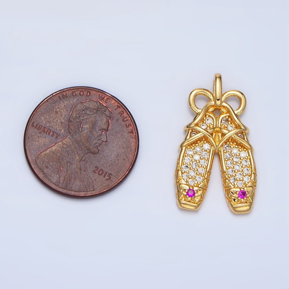 24K Gold Filled Ribbon Ballet Dancing Shoes Micro Paved CZ Pendant in Gold & Silver | AA119 - DLUXCA