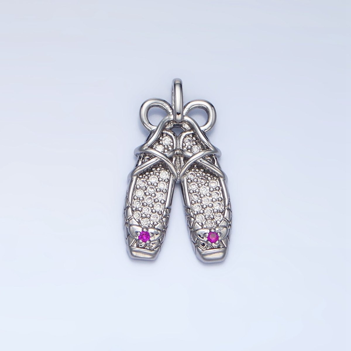 24K Gold Filled Ribbon Ballet Dancing Shoes Micro Paved CZ Pendant in Gold & Silver | AA119 - DLUXCA