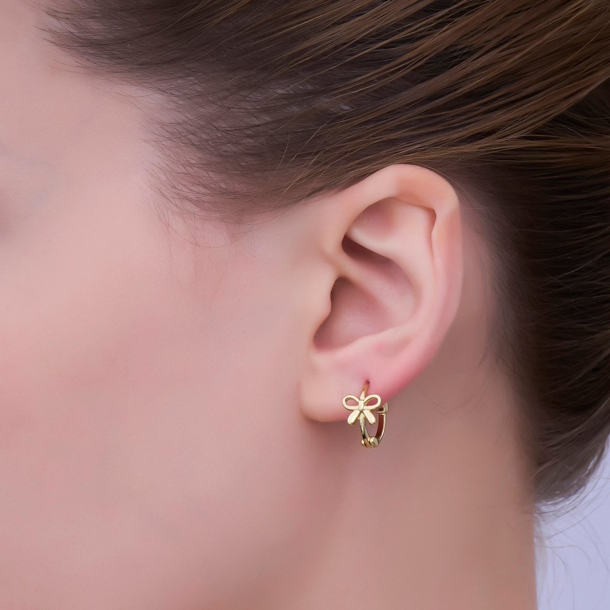 24K Gold Filled Ribbon Bow 15mm Huggie Earrings in Gold & Silver | AE696 AE697 - DLUXCA