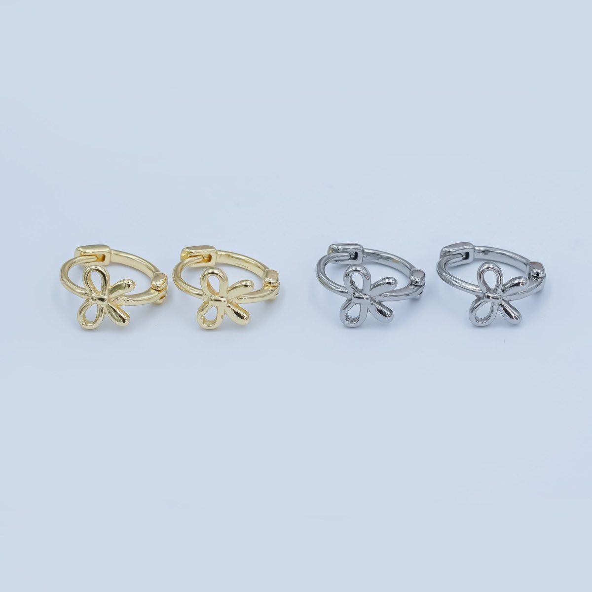 24K Gold Filled Ribbon Bow 15mm Huggie Earrings in Gold & Silver | AE696 AE697 - DLUXCA