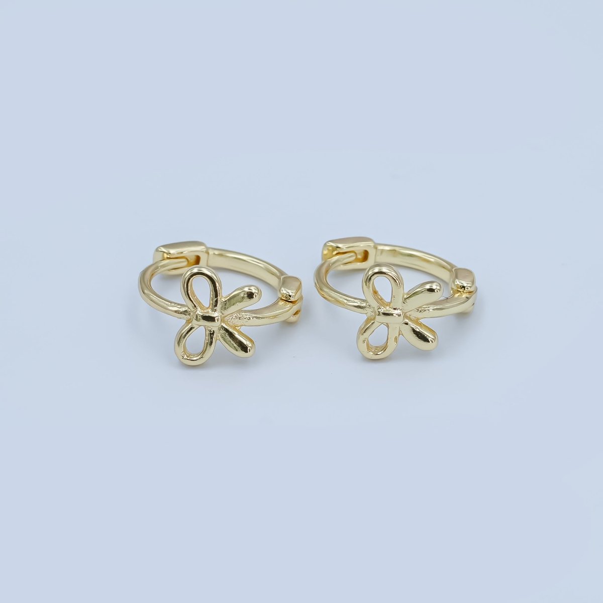 24K Gold Filled Ribbon Bow 15mm Huggie Earrings in Gold & Silver | AE696 AE697 - DLUXCA