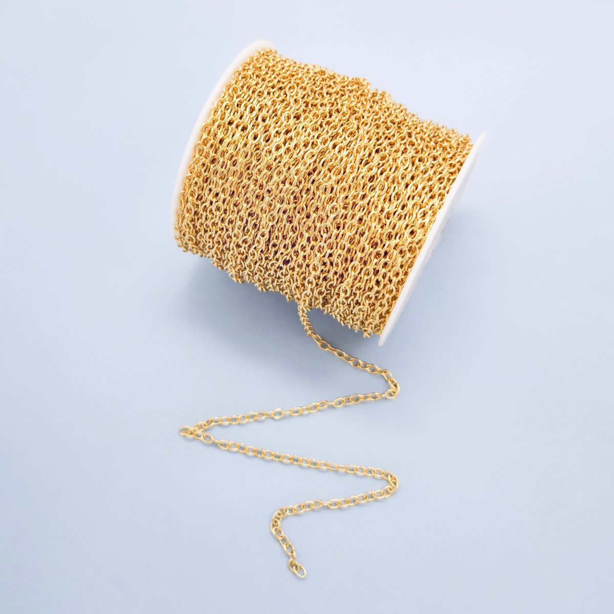 24K Gold Filled Rolo Link Chain, 5X4mm Rolo Chain, Dainty Rolo Chain by Yard, Rolo Chain For Jewelry Making, Necklace, Bracelet, Anklet Supply Component | ROLL - 191 Clearance Pricing - DLUXCA